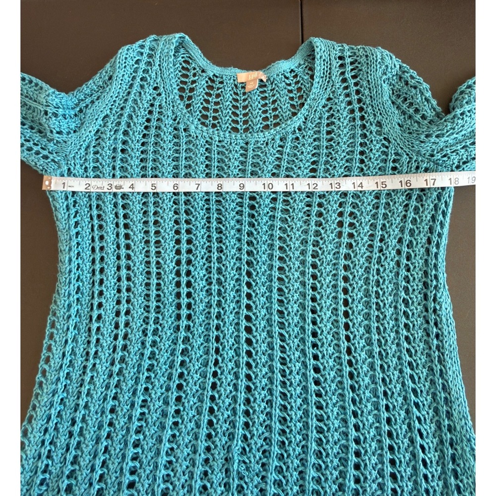 J. Jill Shirt Blue Crochet Knit Long Sleeve Beach Resort Vacation Basic XS - Picture 9 of 11